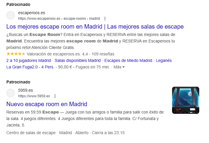 Widget de la búsqueda de Google de publicidad pagada (SEM)